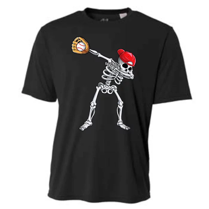 Dabbing Skeleton Baseball Halloween Player Catcher Pitcher Cooling Performance Crew T-Shirt