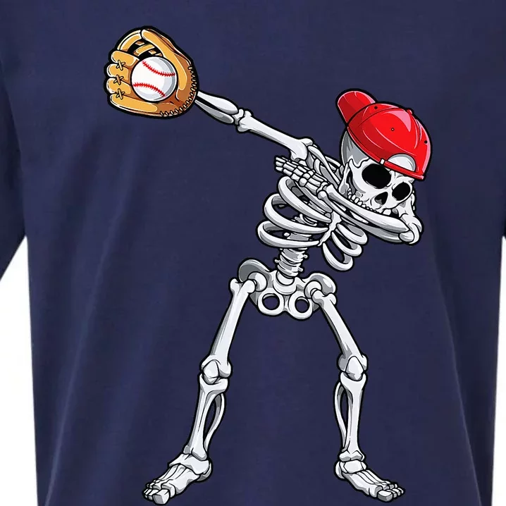 Dabbing Skeleton Baseball Halloween Player Catcher Pitcher Sueded Cloud Jersey T-Shirt