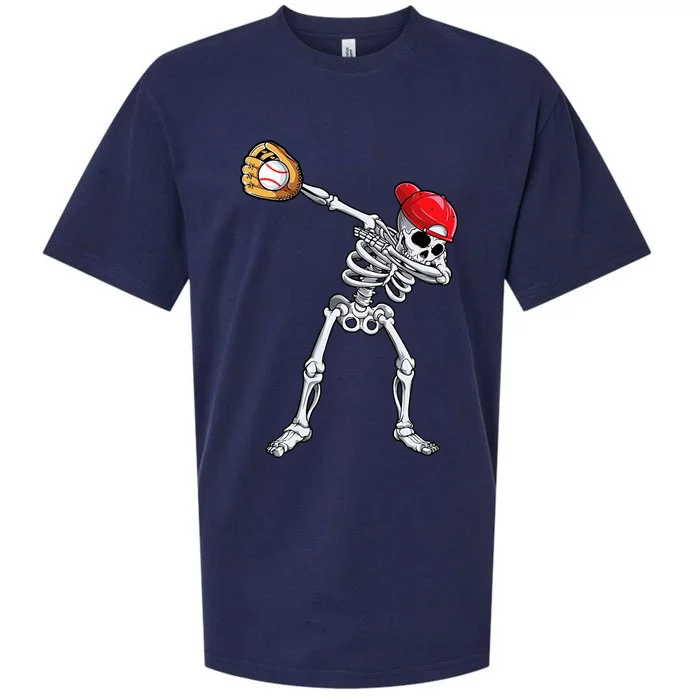 Dabbing Skeleton Baseball Halloween Player Catcher Pitcher Sueded Cloud Jersey T-Shirt