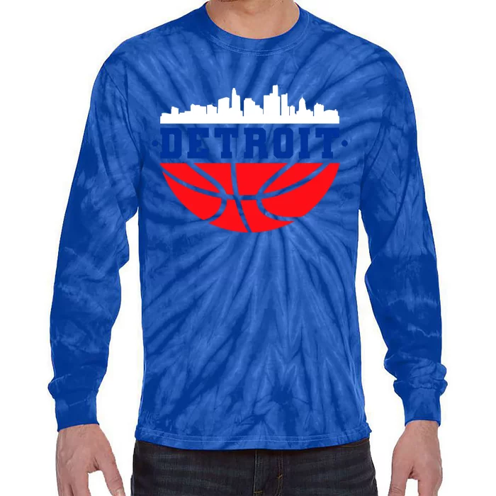 Detroit Skyline Basketball Logo Tie-Dye Long Sleeve Shirt