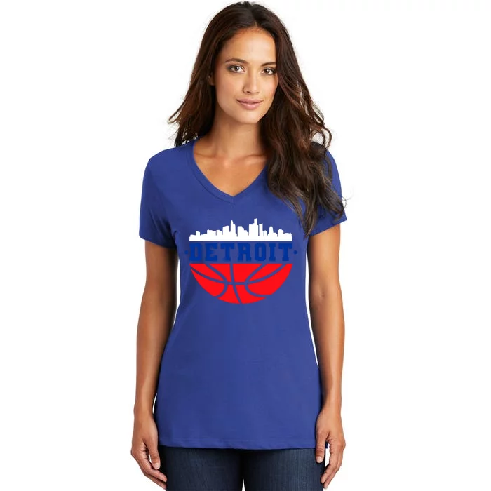 Detroit Skyline Basketball Logo Women's V-Neck T-Shirt