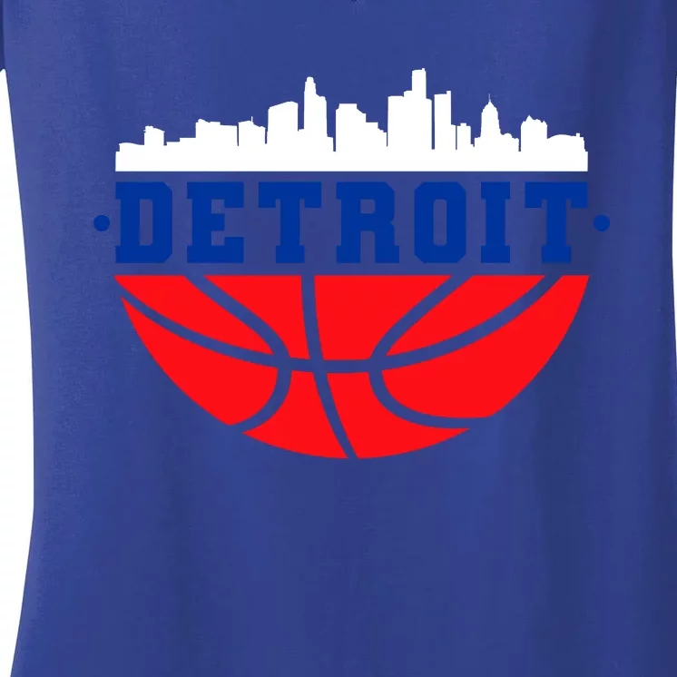 Detroit Skyline Basketball Logo Women's V-Neck T-Shirt