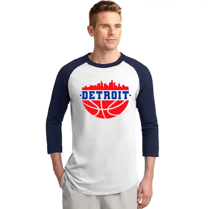 Detroit Skyline Basketball Logo Baseball Sleeve Shirt