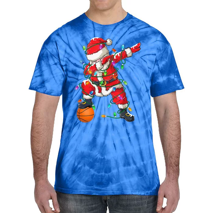 Dabbing Santa Basketball Christmas Tree Lights Xmas Cute Gift Tie-Dye T-Shirt