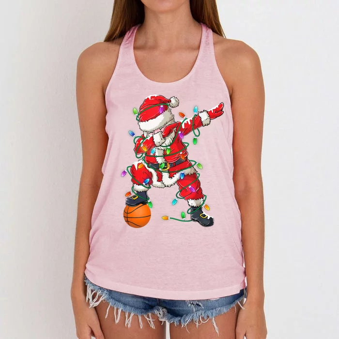 Dabbing Santa Basketball Christmas Tree Lights Xmas Cute Gift Women's Knotted Racerback Tank