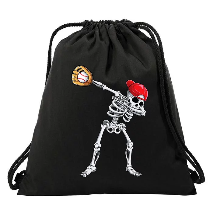 Dabbing Skeleton Baseball Halloween Player Catcher Pitcher Drawstring Bag