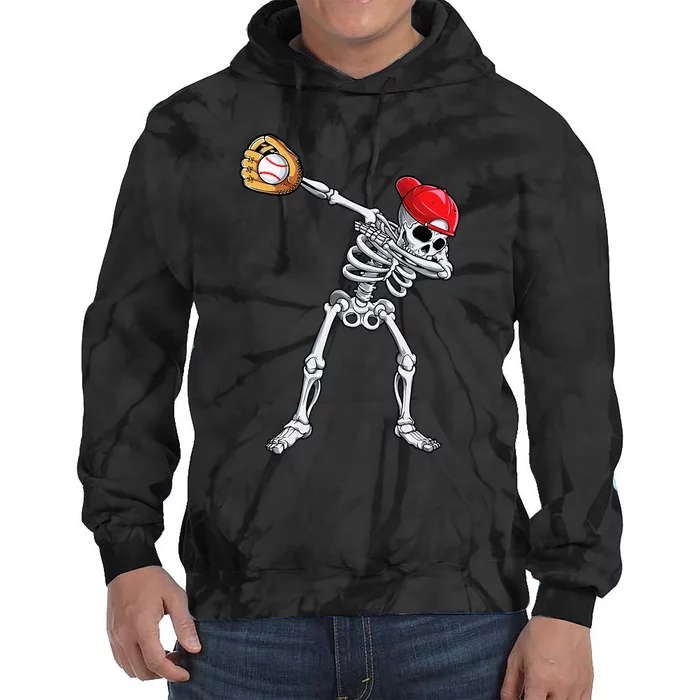 Dabbing Skeleton Baseball Halloween Player Catcher Pitcher Tie Dye Hoodie