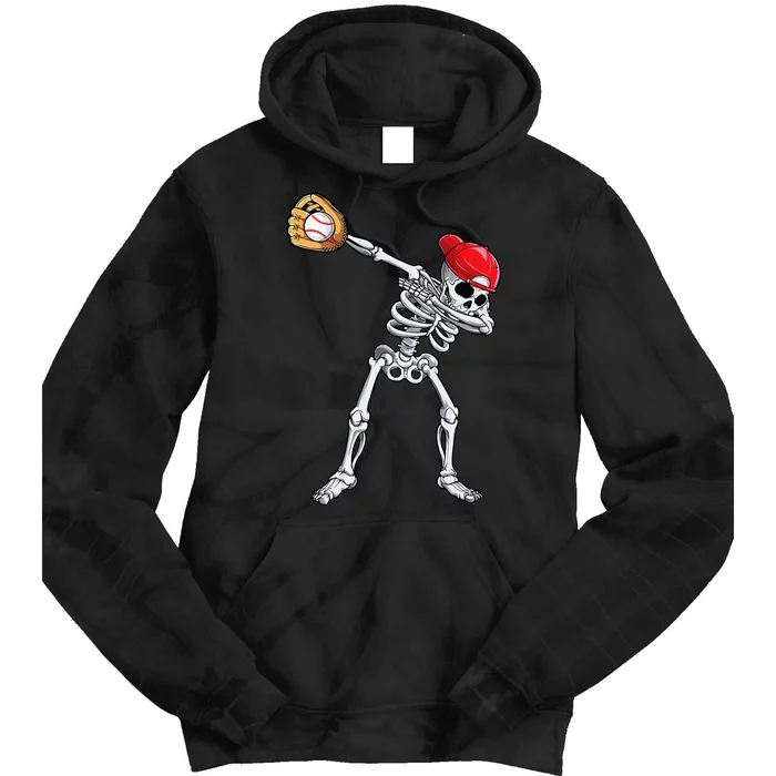 Dabbing Skeleton Baseball Halloween Player Catcher Pitcher Tie Dye Hoodie