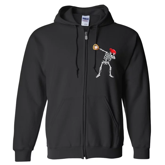 Dabbing Skeleton Baseball Halloween Player Catcher Pitcher Full Zip Hoodie