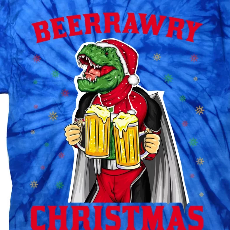 Dinosaur Santa Beer Christmas Cool Gift Funny T Rex Rawr Xmas Funny Gift Tie-Dye T-Shirt