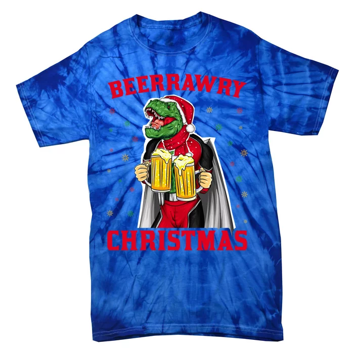 Dinosaur Santa Beer Christmas Cool Gift Funny T Rex Rawr Xmas Funny Gift Tie-Dye T-Shirt