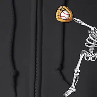 Dabbing Skeleton Baseball Halloween Player Catcher Pitcher Full Zip Hoodie