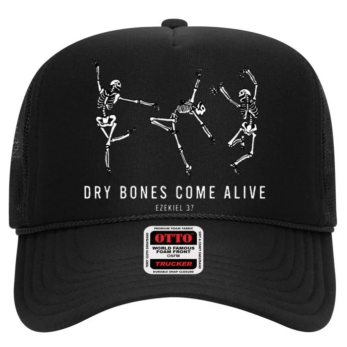 Dancing Skeleton Bible Verse Dry Bones Come Alive Christian High Crown Mesh Trucker Hat