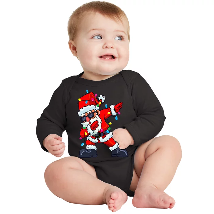 Dabbing Santa Claus Christmas Tree Lights  Dab Xmas Baby Long Sleeve Bodysuit