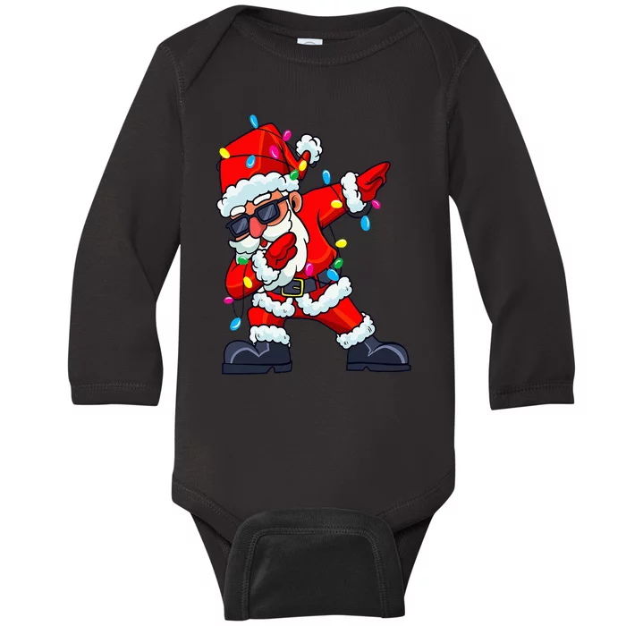 Dabbing Santa Claus Christmas Tree Lights  Dab Xmas Baby Long Sleeve Bodysuit