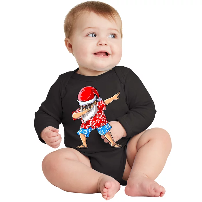 Dabbing Santa Christmas In July Hawaiian Xmas Dab Baby Long Sleeve Bodysuit