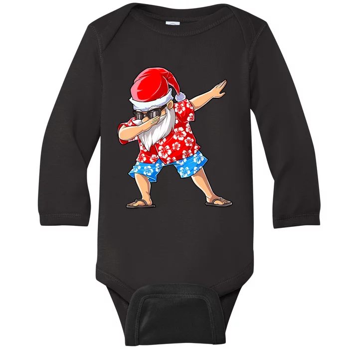 Dabbing Santa Christmas In July Hawaiian Xmas Dab Baby Long Sleeve Bodysuit