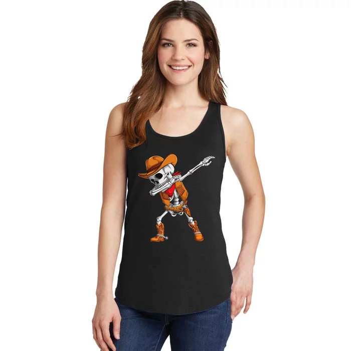 Dabbing Skeleton Cowboy Halloween Costume Ladies Essential Tank