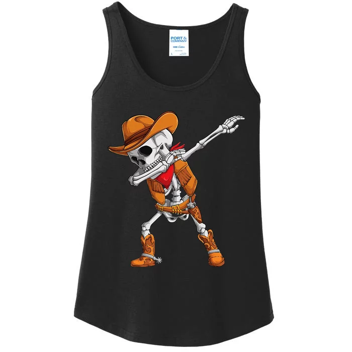 Dabbing Skeleton Cowboy Halloween Costume Ladies Essential Tank