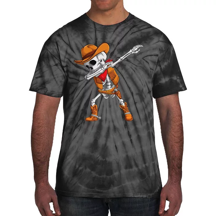 Dabbing Skeleton Cowboy Halloween Costume Tie-Dye T-Shirt