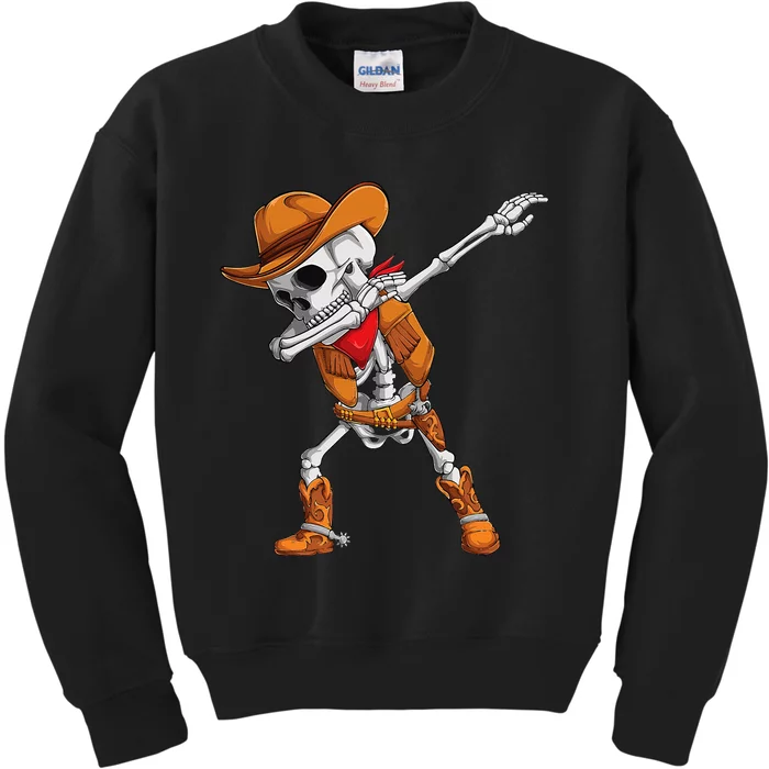 Dabbing Skeleton Cowboy Halloween Costume Kids Sweatshirt