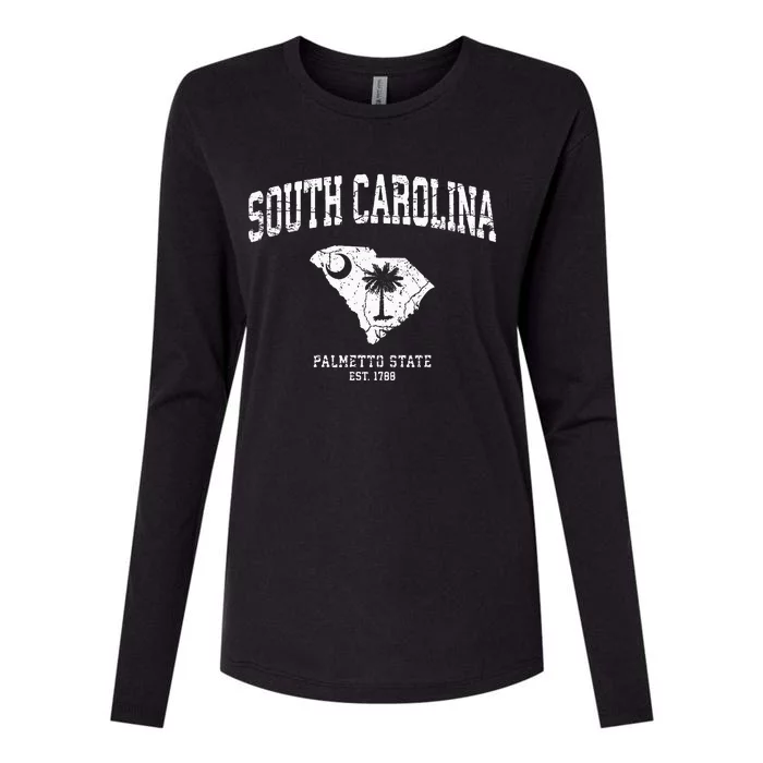 Distressed South Carolina State Flag Womens Cotton Relaxed Long Sleeve T-Shirt