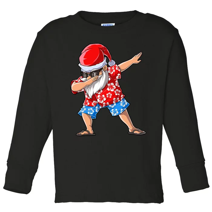 Dabbing Santa Christmas In July Hawaiian Xmas Dab Toddler Long Sleeve Shirt