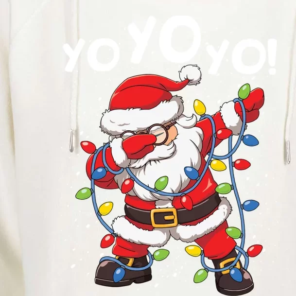 Dabbing Santa Claus Yo Yo Yo Funny Christmas Tree Lights Meaningful Gift Womens Funnel Neck Pullover Hood