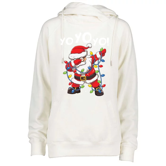 Dabbing Santa Claus Yo Yo Yo Funny Christmas Tree Lights Meaningful Gift Womens Funnel Neck Pullover Hood