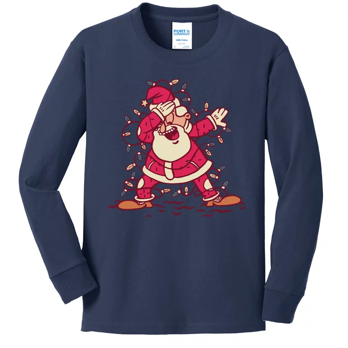 Dabbing Santa Cartoon Kids Long Sleeve Shirt