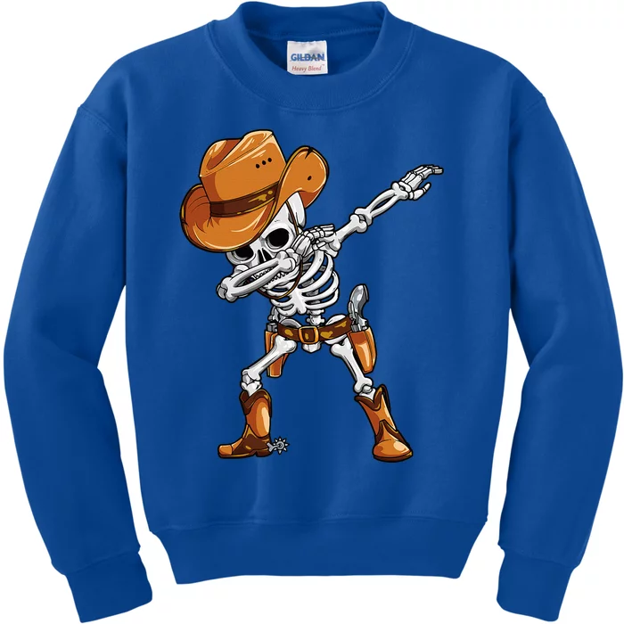 Dabbing Skeleton Cowboy Halloween Funny Dab Dance Kids Sweatshirt