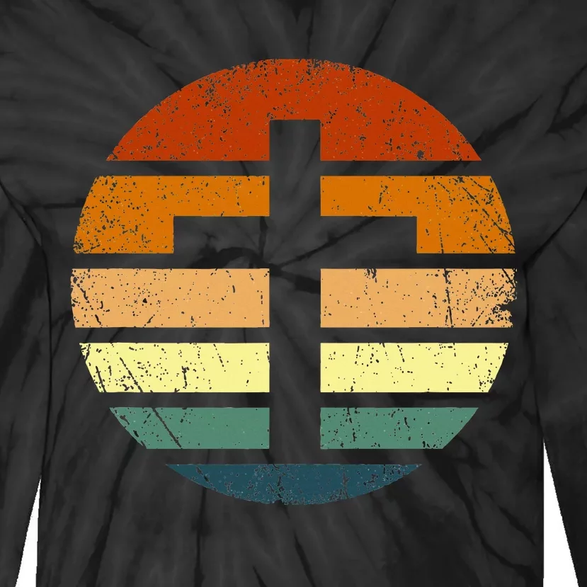 Distressed Sunset Cross Christian Design Tie-Dye Long Sleeve Shirt