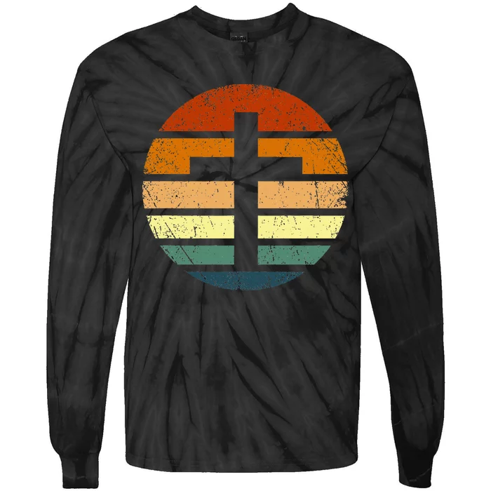 Distressed Sunset Cross Christian Design Tie-Dye Long Sleeve Shirt