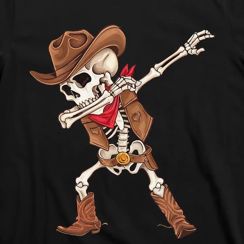 Dabbing Skeleton Cowboy Halloween Costume Gift T-Shirt