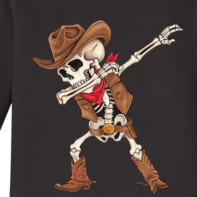 Dabbing Skeleton Cowboy Halloween Costume Gift Baby Long Sleeve Bodysuit