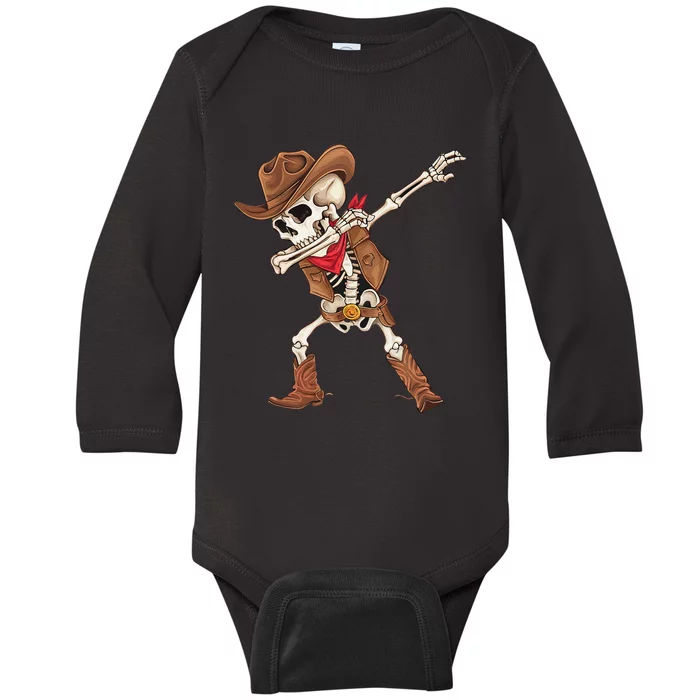 Dabbing Skeleton Cowboy Halloween Costume Gift Baby Long Sleeve Bodysuit