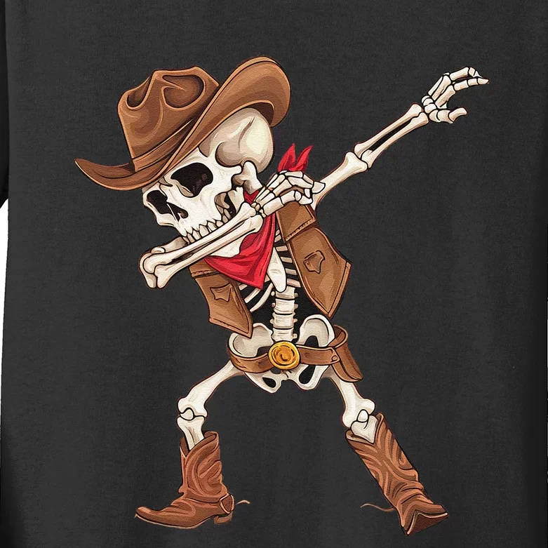 Dabbing Skeleton Cowboy Halloween Costume Gift Kids Long Sleeve Shirt