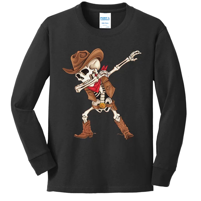 Dabbing Skeleton Cowboy Halloween Costume Gift Kids Long Sleeve Shirt