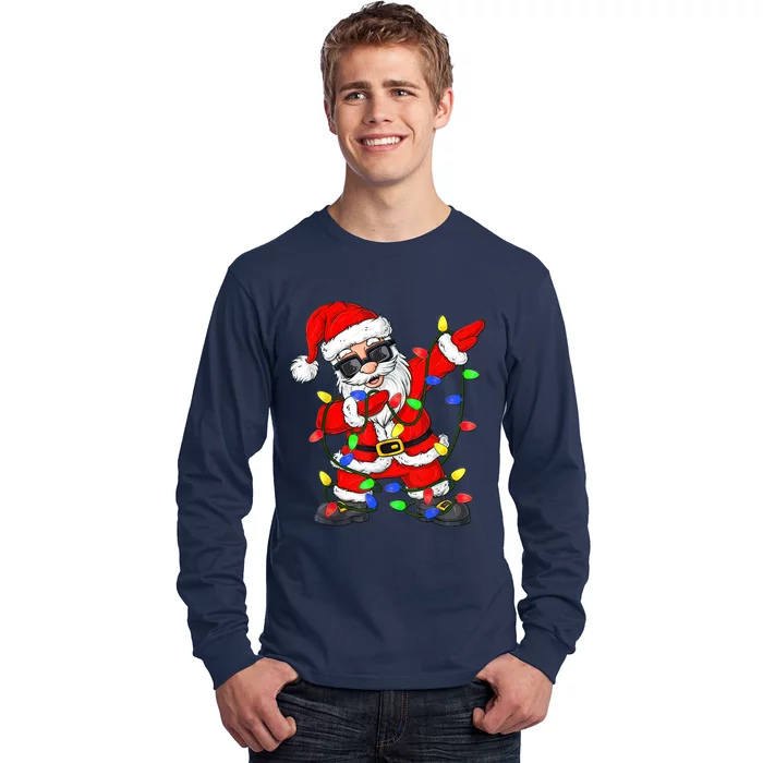 Dabbing Santa Claus Christmas Tree Lights Boys Dab Xmas Long Sleeve Shirt