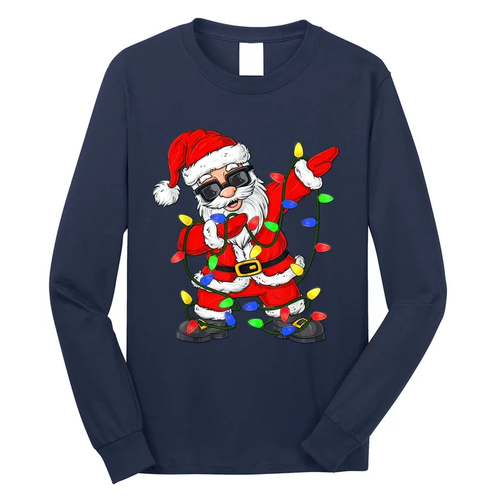 Dabbing Santa Claus Christmas Tree Lights Boys Dab Xmas Long Sleeve Shirt