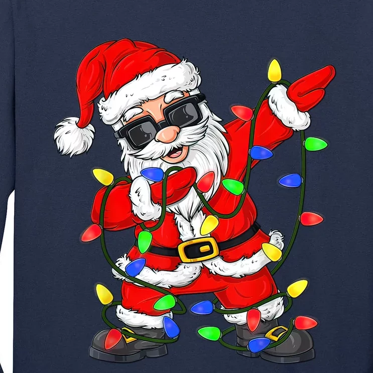 Dabbing Santa Claus Christmas Tree Lights Boys Dab Xmas Tall Long Sleeve T-Shirt