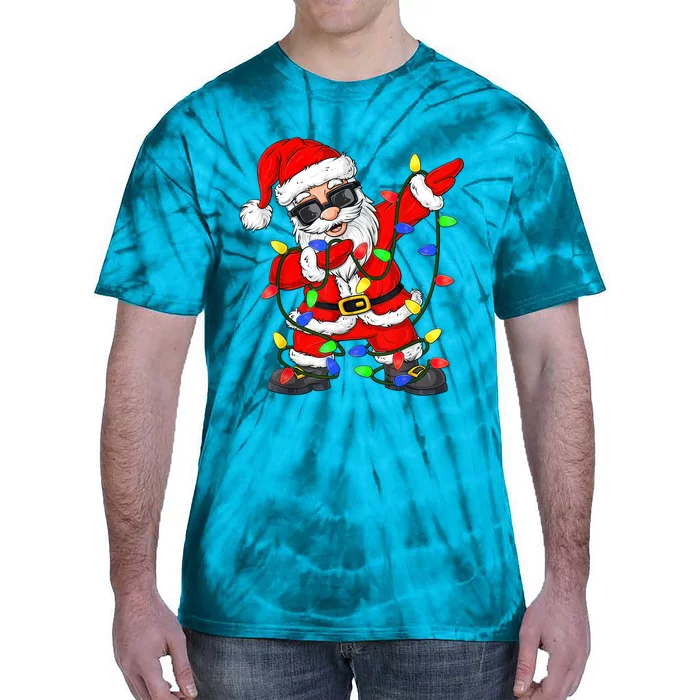 Dabbing Santa Claus Christmas Tree Lights Boys Dab Xmas Tie-Dye T-Shirt