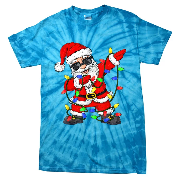 Dabbing Santa Claus Christmas Tree Lights Boys Dab Xmas Tie-Dye T-Shirt