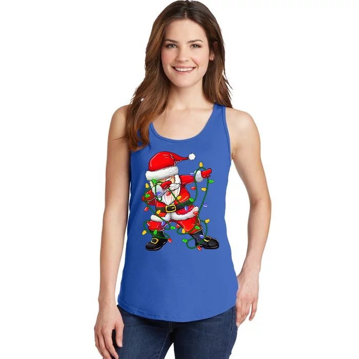 Dabbing Santa Christmas Tree Lights Ladies Essential Tank