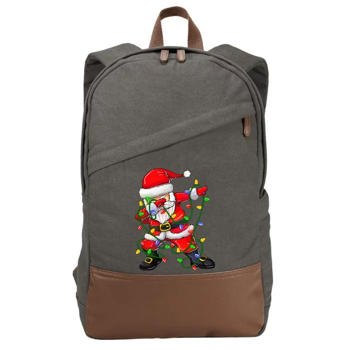 Dabbing Santa Christmas Tree Lights Cotton Canvas Backpack