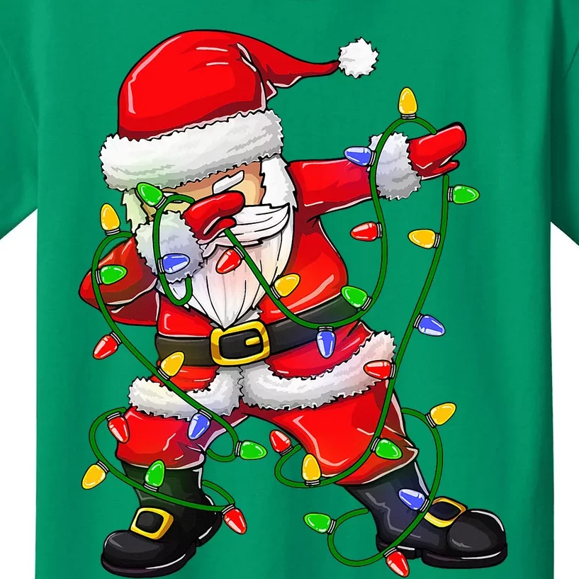 Dabbing Santa Christmas Tree Lights Kids T-Shirt