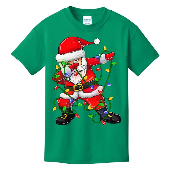 Dabbing Santa Christmas Tree Lights Kids T-Shirt