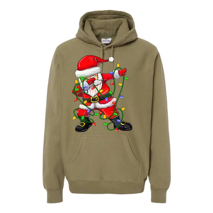 Dabbing Santa Christmas Tree Lights Premium Hoodie