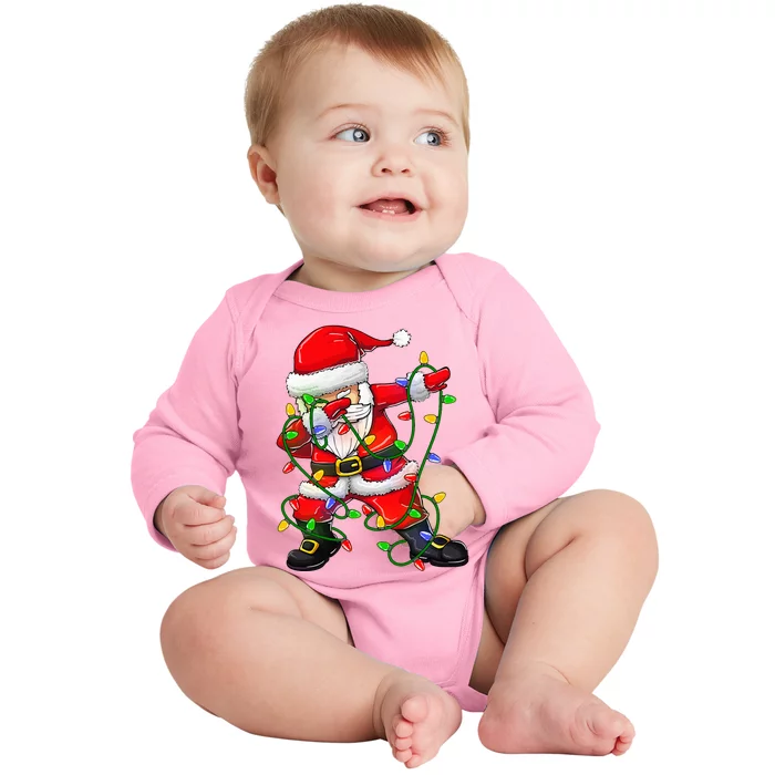 Dabbing Santa Christmas Tree Lights Baby Long Sleeve Bodysuit