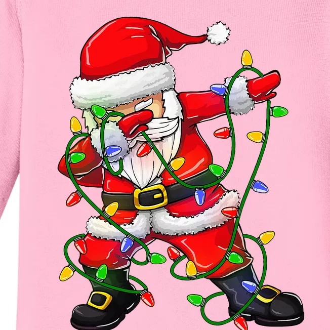 Dabbing Santa Christmas Tree Lights Baby Long Sleeve Bodysuit